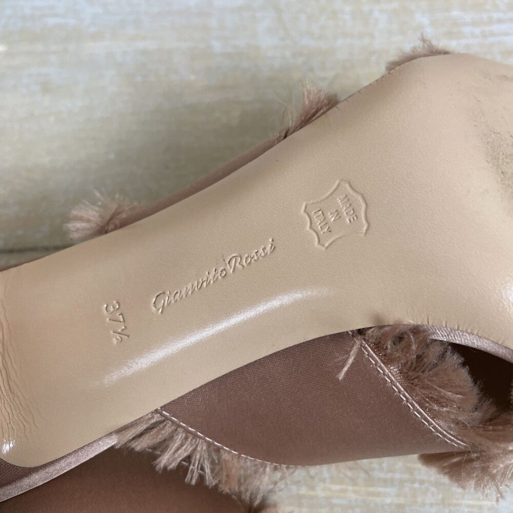 Gianvito Rossi Sandals Crossover Frayed Edges Chunky Heel Satin Pink 37½ Italy - Picture 13 of 13